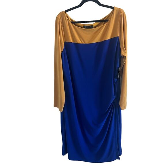 NWT Kasper Plus Size XXL Colorblock Sheath Dress Faux Wrap Ruched Stretch - Picture 2 of 10